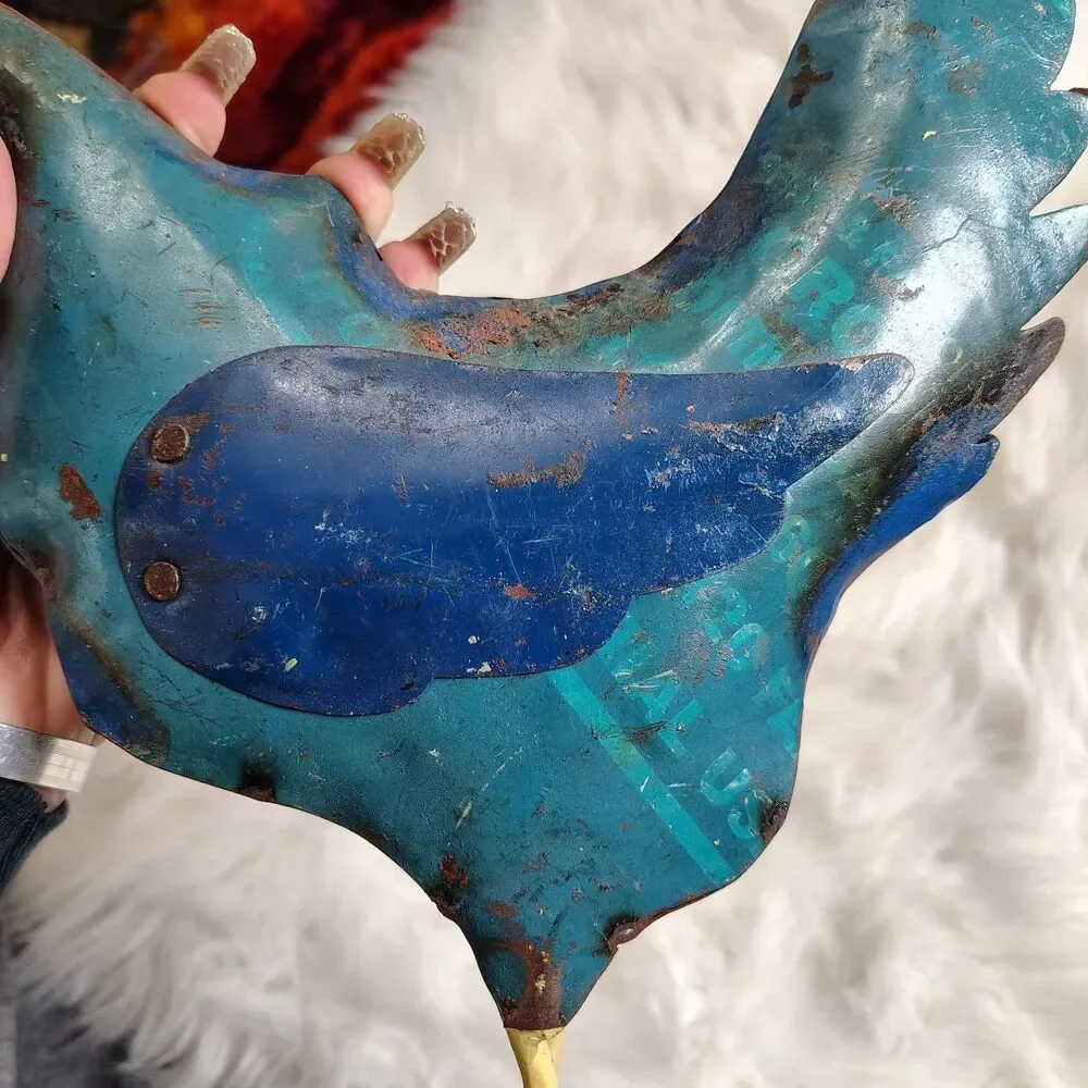 Rustic Repurposed Colorful Scrap Metal Welded Hen Rooster Chkn Primitive Statue
